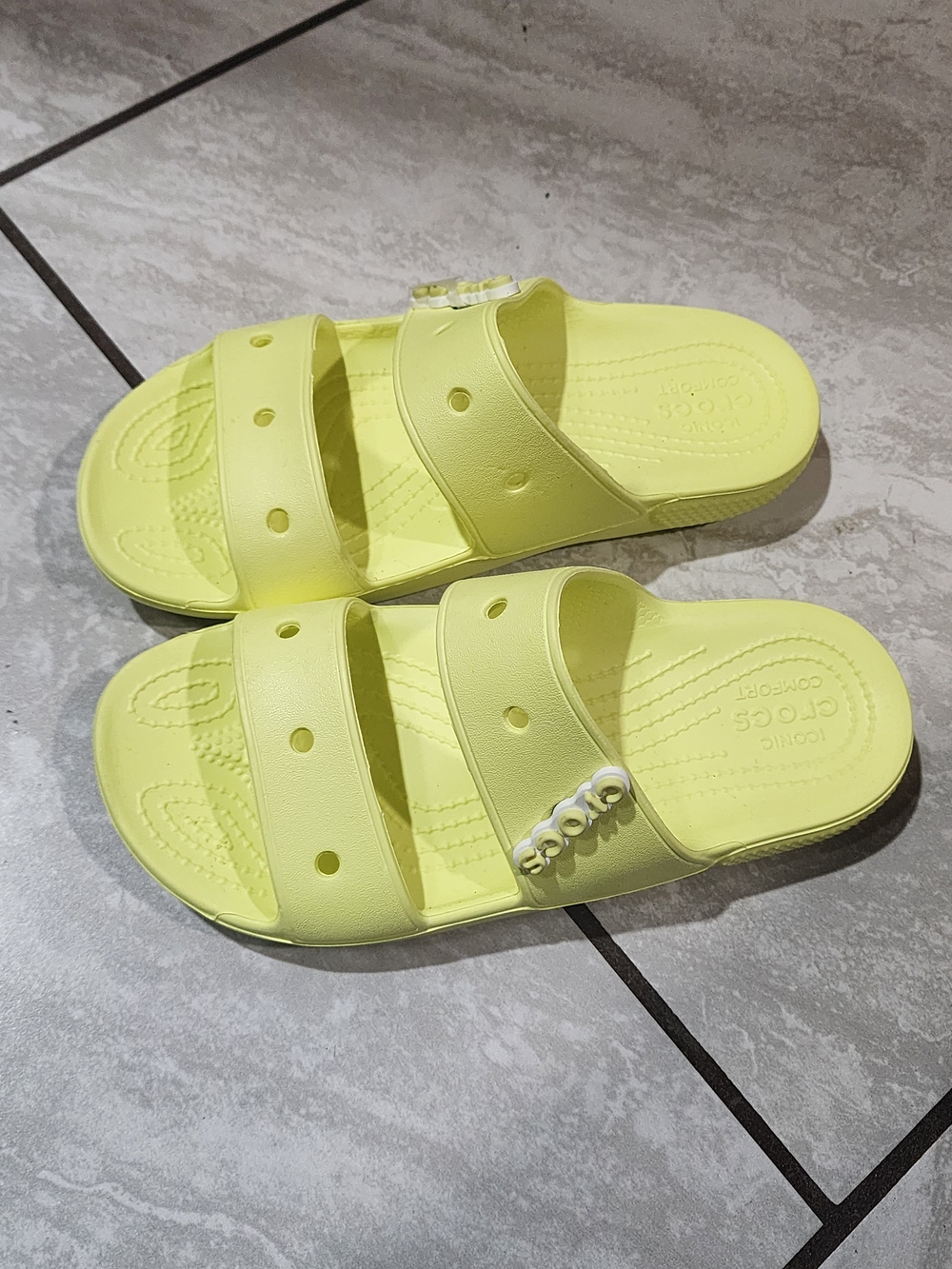 CROCS Neon Yellow Double Strap Slide Sandals